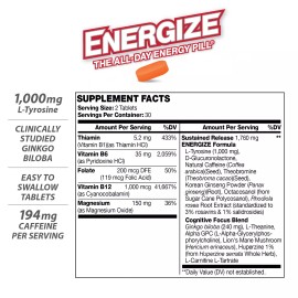 iSatori Energize Brain & Focus - Caffeine Pills - Brain-Focus Formula (60 Tabs)