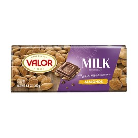 Valor. Milk Chocolate with Mediterranean Almonds. 250g (8.75oz). Pack of 3.