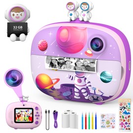 CHAKEYAKE Kids Camera,1080P Instant Print Camera for Kids with Selfie, Childrens Digital Toy Camera with 32GB SD Card,Kids Video Camera Christmas Birthday Gifts for 3-12 Years Old Girls Boys Purple