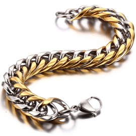 Flongo Men's Bracelet Men's Bangle Stainless Steel Bracelet Bangle Curb Chain Link Wrist Silver Gold Golden Punk Rock Motorcyclist Biker Men, Stainless Steel, Without Stone