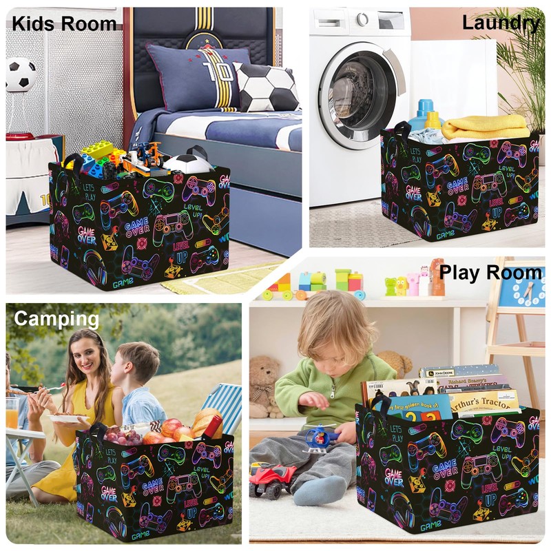 Gaming Laundry Hamper Game Controller Console Large Storage Basket Collapsible