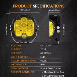 MAYELLO 4PCS 5inch LED Work Lights Bar Flood Spot Combo Fog Lamps Offroad Driving W/DRL