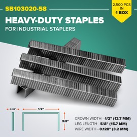 IDL Packaging Heavy Duty Staples for Pneumatic Stapling Plier SP50-10B-A - 1/2" x 5/8" x 0.128" High-Tensile Stainless Steel (1 Box, 2500 pcs) for Industrial Stapler