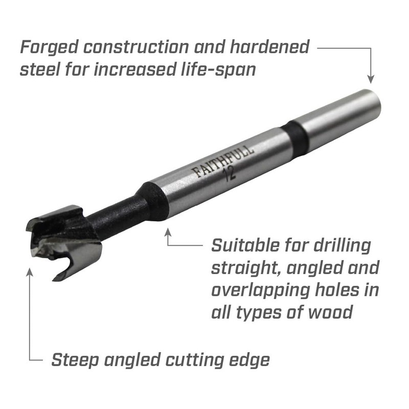 Faithfull FAIFOR12 Forstner Bit for Hardwood, Softwood, Drilling, Boring, Straight,