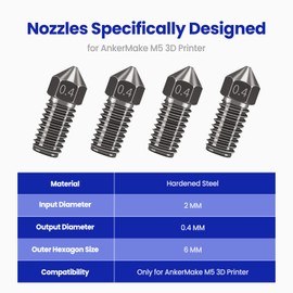 3D Printer Nozzles 0.4mm M5 Nozzle, Park Sung Nozzles with High Temperature Resistance Upgraded Hardened Steel Nozzle Fully Fit for AnkerMake M5 3D Printer Ender 3 Ender 3 V2 Ender 3 pro (0.4mm*4PCS)