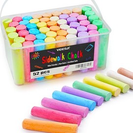 VEESA Washable Sidewalk Chalk for Kids, 50pcs 4” x 1” Colored Chalk Set, Jumbo Chalk for Chalkboard, Blackboard and Outdoor Playground