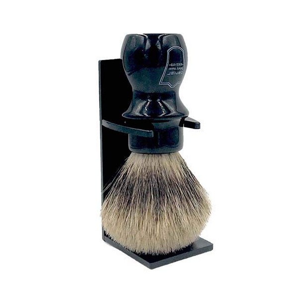 Parker Safety Razor Handmade Deluxe Mug Shaving Brush with Stand – 100% 3-Band Pure Badger Bristles –Extra Dense and Firm (Black)
