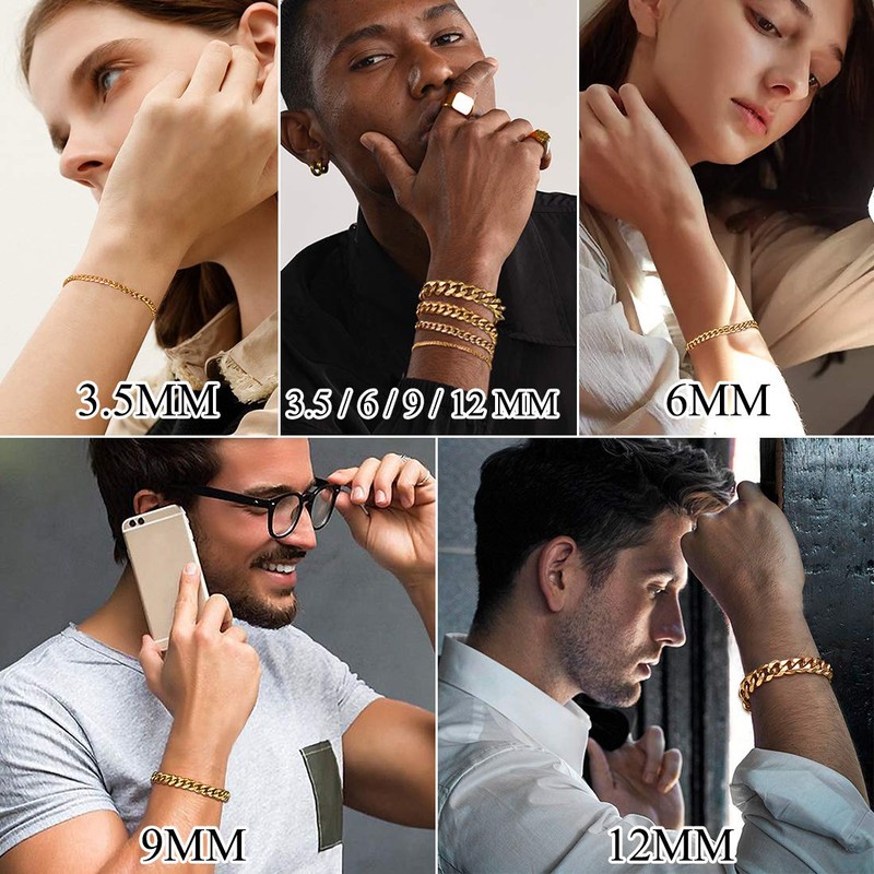 U7 Mens Bracelets Silver Solid Cuban Link Bracelet For Boys