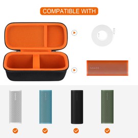 Supmay Hard Carrying Case for Sonos Roam 2/ Sonos Roam Portable Waterproof Bluetooth Speaker, Wireless Portable Speaker Protection Case with Mesh Pocket for USB-C Cable, Black+Orange