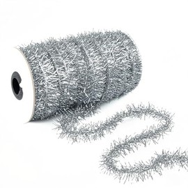 Silver Metallic Ribbon Garland, 50 Yard Sparkly Foil Ribbon for Birthday Decorations, Bridal Shower, Graduation Party & Indoor/Outdoor Event Decoration