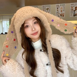 Women's Cute Plush Character Rabbit Balaclava Winter Outdoor Warm Hat lf3464 Free Size (54-58cm) - Pink 3ea