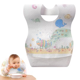 Jonuin Disposable Bibs, 50 Packs Baby Weaning Bibs, Adjustable Disposable Bib with Food Catcher Pocket, Disposable Baby Feeding Bibs for Newborns Infants Toddlers Indoor Outdoor (Underwater World)