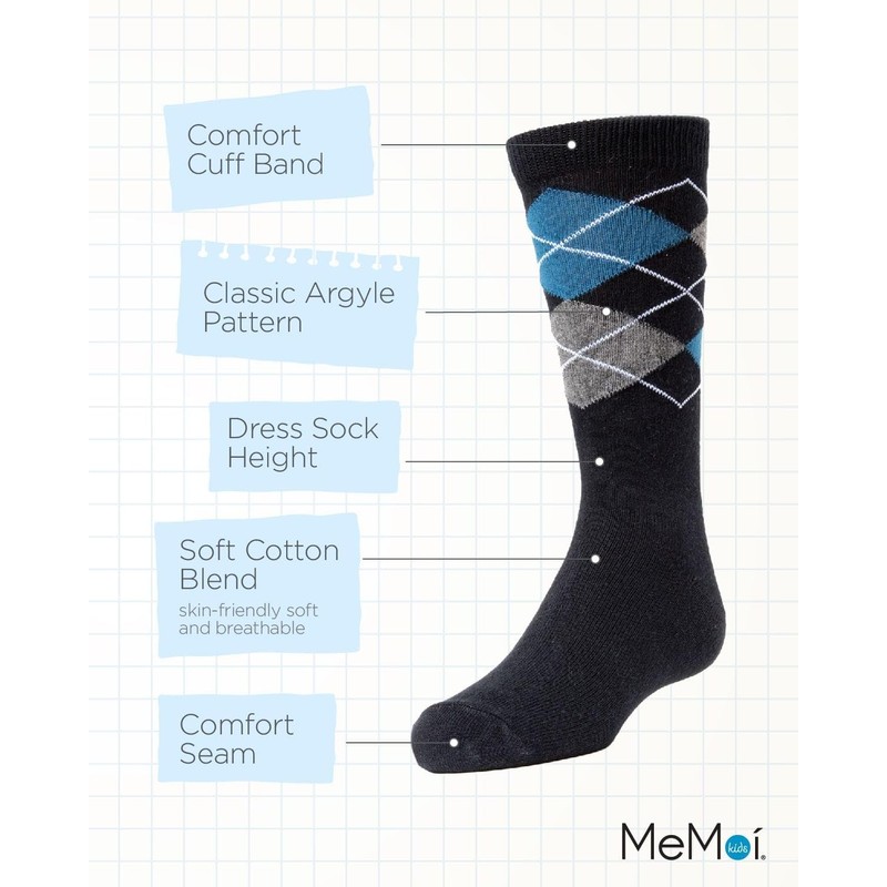 MeMoi Argyle - Calcetines de vestir para niño, Navy Mk