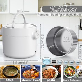 Electric Lunch Box, 33OZ Portable Food Warmer | 100W Rapid Heating & Leak-Proof 304 Stainless Steel | 3-in-1(Car 12V/24V & Home 110V) | Perfect for Work/Travel,On-the-Go,Ideal Gift for Men & Women