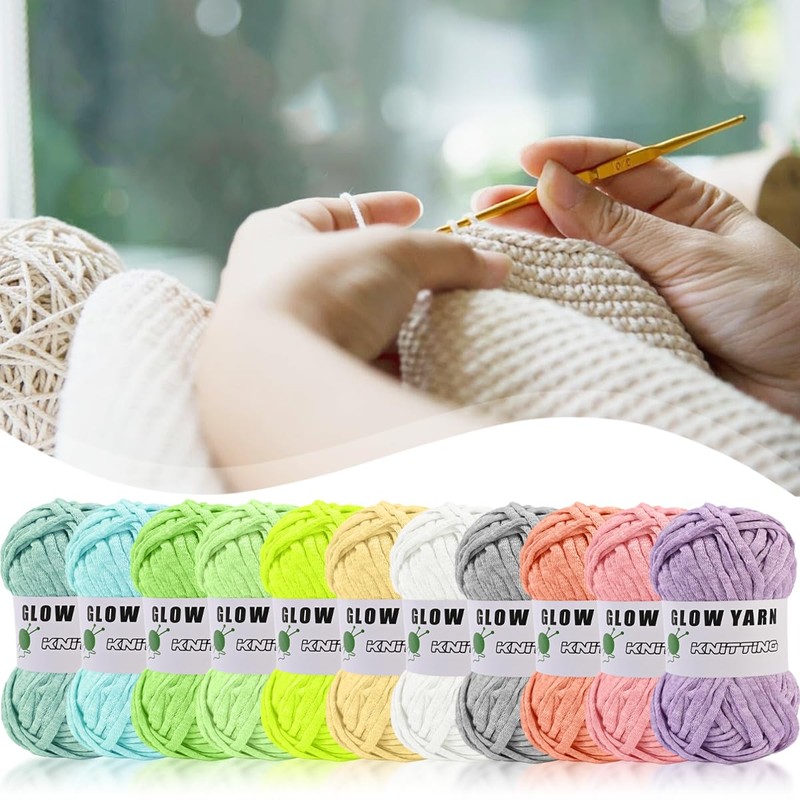 Glow-in-the-dark braided yarn, multiple colours, 4 mm