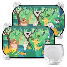 Pack of 2 Sun Protection Car Baby, Dark UV Protection UPF 50+ Sun Visor 45 x 36 cm with 8 Suction Cups, Car Window Sun Protection for Children with Cute Animal Motifs, Universal Suitable for Most Cars