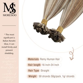 Moresoo Keratin Hair Extensions 24 Inch Utip Hair Extensions Human Hair Fusion Hair Brazilian Hair Color #9A Brown Highlighted with #60 Platinum Blonde Nail Tip Human Hair Extensions 50G 50S