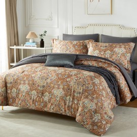 Cupocupa King Size Comforter Set; Bed in A Bag 7 Pieces Comforter Sets; Ultra-Soft Lightweight King Comforter; Floral Bedding Set for All Seasons ASLD-King, Gold