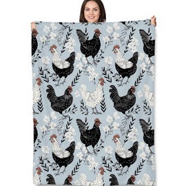 Turamurra Farmhouse Chicken Blanket Gifts - Vintage Rooster Cozy Fleece Throw Blankets - Perfect for Farmhouse Decor, Country Homes, and Chicken Lovers - 50x60 Inches