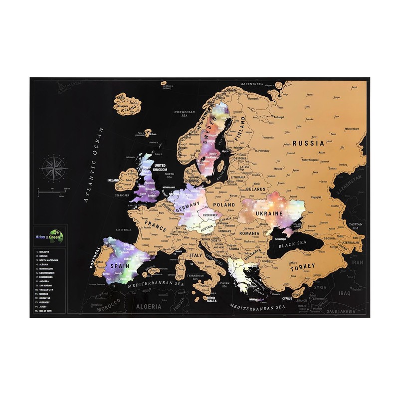 Atlas & Green World Travel Map + Bonus Europe Poster.