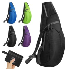Foldable Sling Bag Small Sling Bag Lightweight Crossbody Backpack for Men One Strap Shoulder Chest Bag Sling Rucksack Bag for Hiking Cycling Travelling Outdoor (Black)