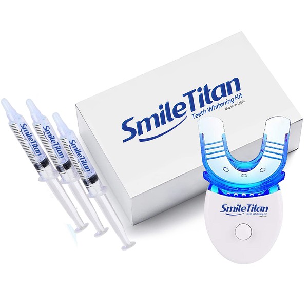 Smile Titan Teeth Whitening Kit with LED Light, 3 Carbamide Peroxide Teeth Whitening Gel Express Teeth Whitener. Remove Stains from Coffee, Smoking, Wine, Food (5 Piece Set)