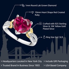 Gem Stone King Heart Shape Gemstone Birthstone and Diamond Engagement Ring For Women | 925 Sterling Silver and 10K Yellow Gold | 10MM Heart | Available In Size 5, 6, 7, 8, 9