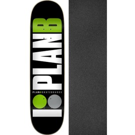 Plan B Skateboards Team Green Skateboard Deck - 8" x 31.75" with Black Magic Black Griptape - Bundle of 2 Items