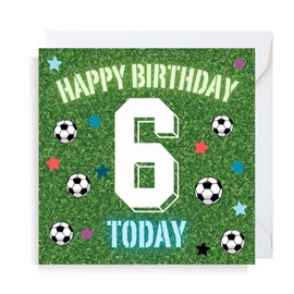 Second Ave Football 6th Birthday Age 6 Square Children's Kids Birthday Greeting Card for Boy or Girl