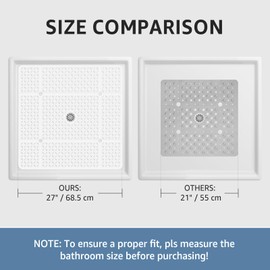 Yolife Square Shower Mat, 27" x 27" Large Shower Mat with Center Drain Hole, Soft TPE Non Slip Shower Mats for Inside Shower with Suction Cups, Anti Slip Washable Shower Floor Mat, White