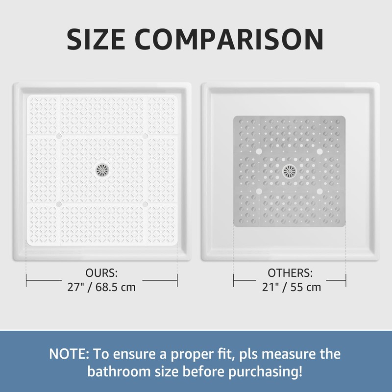 Yolife Square Shower Mat, 27" x 27" Large Shower Mat
