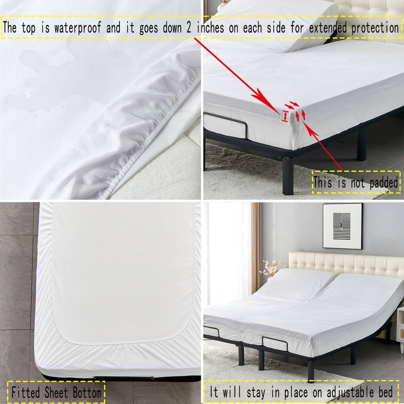 Kingnex Waterproof Split Top King Mattress Protector for Adjustable Bed