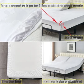 Kingnex Waterproof Split Top King Mattress Protector for Adjustable Bed with Upper Flex 32-34 from Head Ultra Soft Bamboo Viscose Jersey Noiseless Fitted Mattress Cover