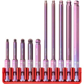 PB Swiss Tools Hex Bit Block PB E6.714 CN | 100% Swiss Made | 10-Piece Bit Set with 10 Long E6 1/4" PrecisionBits and Ball End, Sized 2.5-6 mm