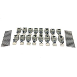 J Martin Auto Bundled set of (16) Pedestal Rocker arms and Push Rods compatible with 1978-1988 Ford 255 & 302 engines.