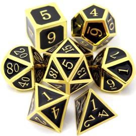 Haxtec DND Metal Dice Set D&D Gold Black Metal Dice for Dungeons and Dragons Roleplaying Games TTRPG Gift