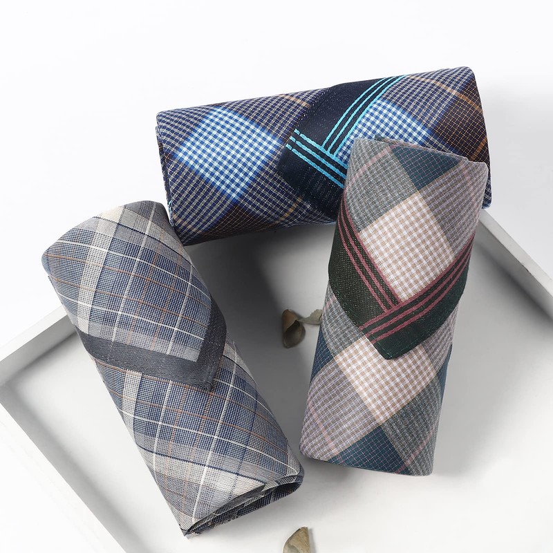 HOULIFE 100% Cotton Men's Stripe Soft Checkered Pattern Handkerchiefs Assorted