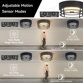 Yisuro Outdoor Ceiling Light with Motion Sensor Flush Mount Farm House Porch Light Ceiling Mount LED Light Fixture - Adjustable 3 Modes Sensor for Patio,Garage (Black)