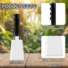 9 Inch White Cow Bell Noise Makers with Handle Black Steel Cowbell for Sporting Events Cheering Graduation Decor Football Games Party (White)