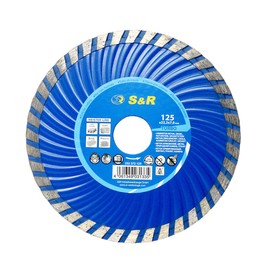 S&R Diamond Cutting Disc 125 x 2.2 x 22.2 mm Turbo Cut Industrial Quality Cutting Disc for Concrete, Reinforced Concrete, Granite, Natural Stone, Brick, Dry Cut, Robust Low Vibration Wave Core