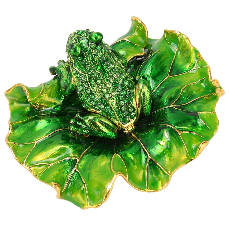 Lotus Leaf Frog Jewelry Box Hand Painted Innovative Metal Jewelry