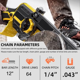 Vahlbeste Pack of 4 12 Inch Saw Chains for 30 cm Rail, 1/4 Inch 1.1 mm 64 TG Chainsaw Chain, Chain for Chainsaw with Hanging Buckle and Gloves, Chainsaw Chain Compatible with Stihl MSA140, MSA140C