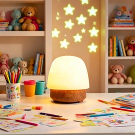Thryonaxus Night Light & Bluetooth Noise Machine with Ocean Wave Projector, Speaker, Lampshade & Remote - 4 White Noise, 16-Color Touch Dimming for Sleep & Relaxation (Walnut)