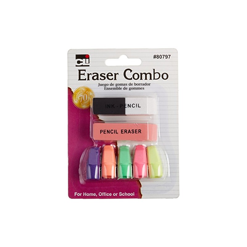 Charles Leonard Pencil Eraser Combo Pack, Includes 1 Pen/Ink Eraser,