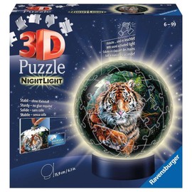 Ravensburger 3D Puzzle 11248 Night Light Puzzle Ball Big Cats 72 Pieces from 6 Years LED Bedside Lamp with Clapping Mechanism
