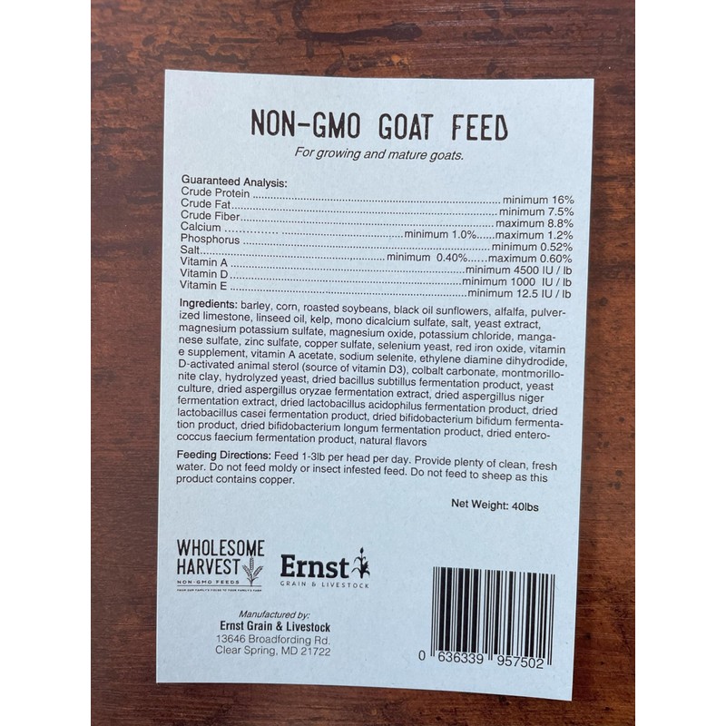 Wholesome Harvest Non-GMO All-Grain Goat Feed 16% Protein - Fortifies