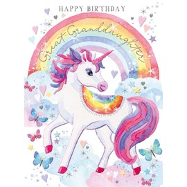 Noel Tatt Great-Granddaughter Female Birthday Card for Girls - Unicorn & Rainbow with Embossed Silver Foil - Eco-Friendly & Recyclable