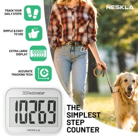 NESKLA 3D Pedometer for Walking, Simple Step Counter with Large Digital Display, Step Tracker with Removable Clip Lanyard, Accurately Track Steps for Men Women Kids Adults Seniors