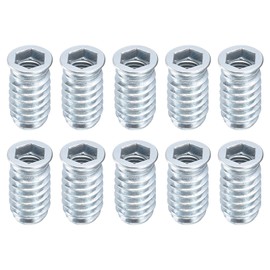 sourcing map 10Pcs Threaded Inserts, M10-1.5x30 Zinc Plated Carbon Steel Hex Socket Drive Screw-in Nut Threaded Inserts for Wood Working Tool and Accessories