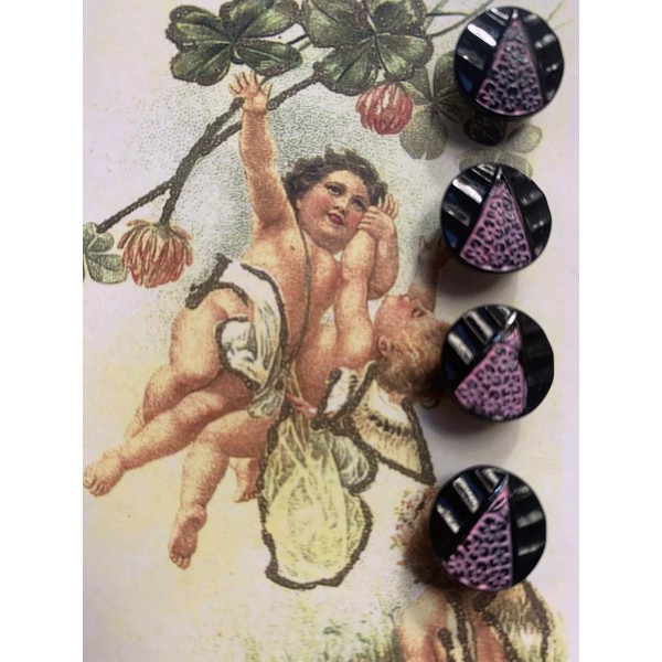 Set of 4~ Vintage 1/2" black Pink Flower Wedge painted